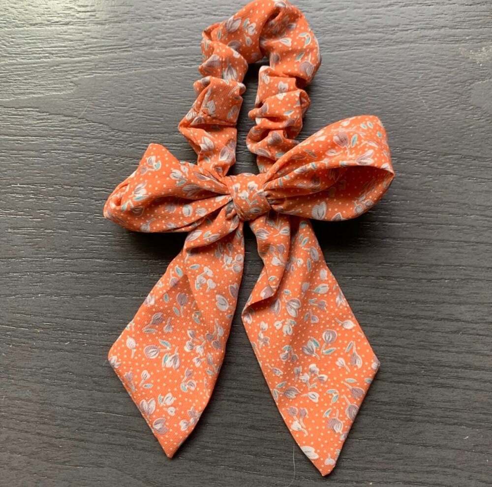 Floral Print Bow Scrunchie Orange